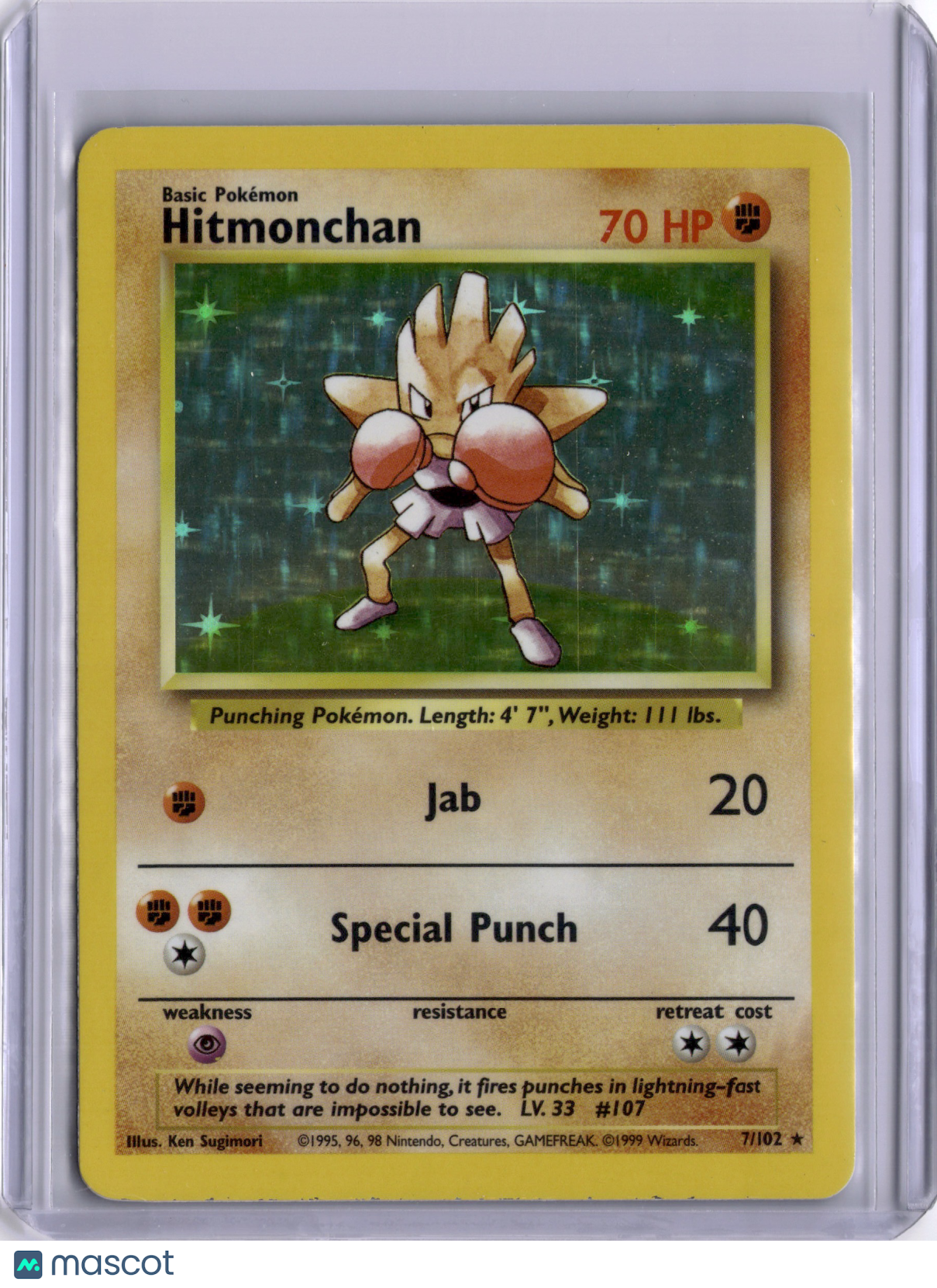 Hitmonchan 1999 Pokemon Base Set 7/102 Holo Rare TCG