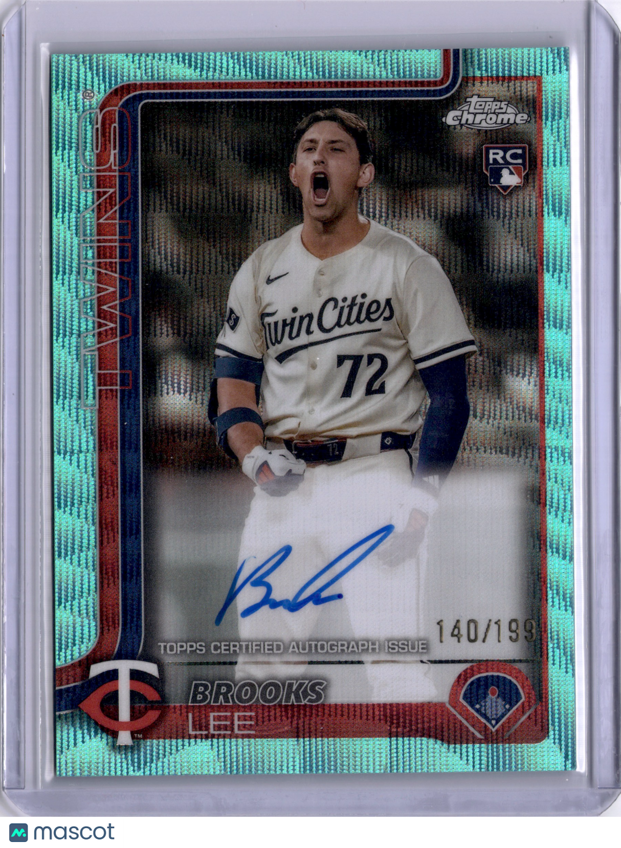 Brooks Lee 2024 Topps Chrome Aqua Wave Refractor Rookie Auto RC /199 Twins