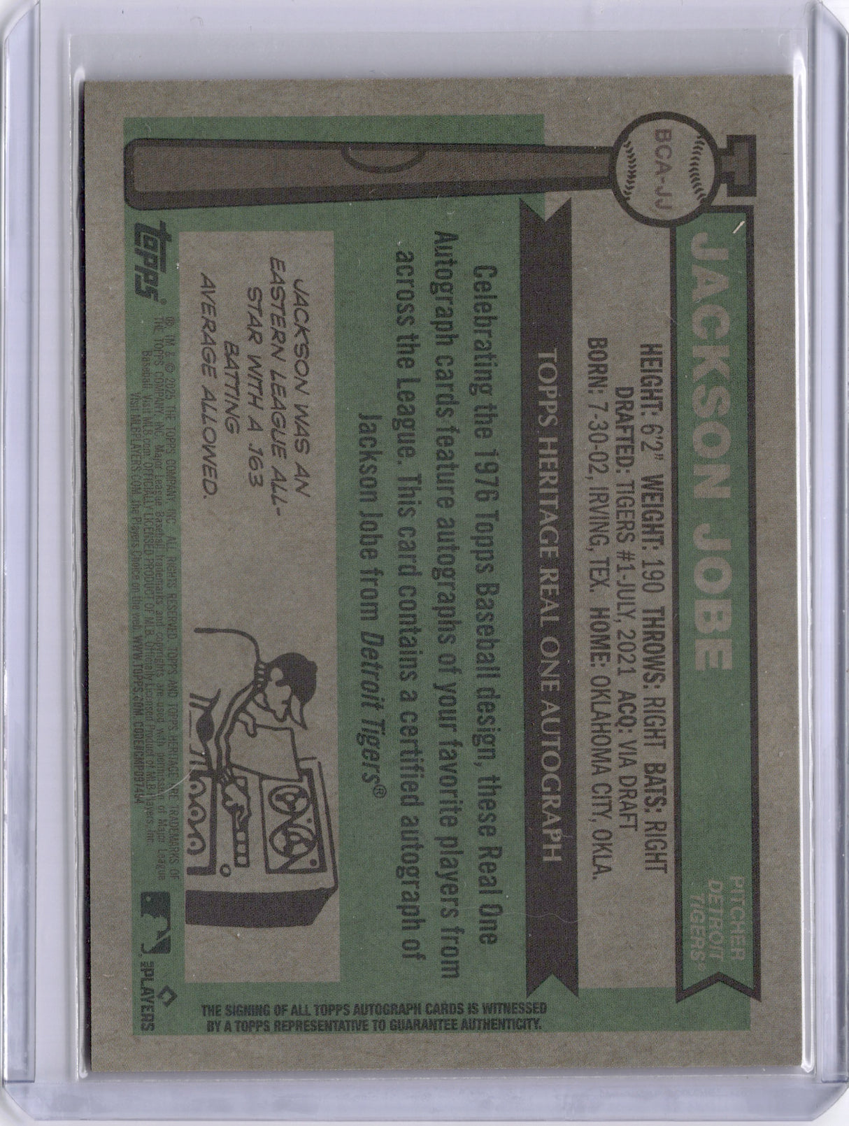 Jackson Jobe 2022 Topps Heritage Rookie RC Real One Auto On Card /25 Tigers