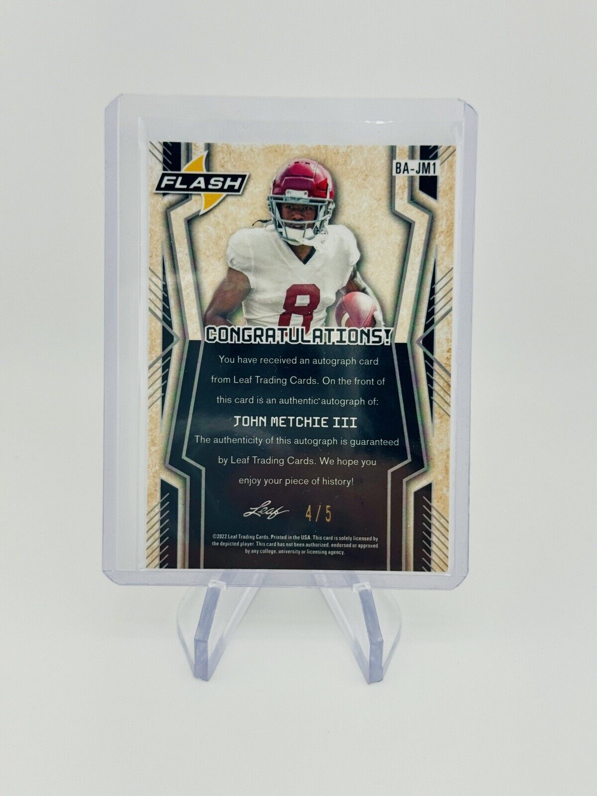 John Metchie 2022 Leaf Flash Leopard /5 Auto Bama Texans