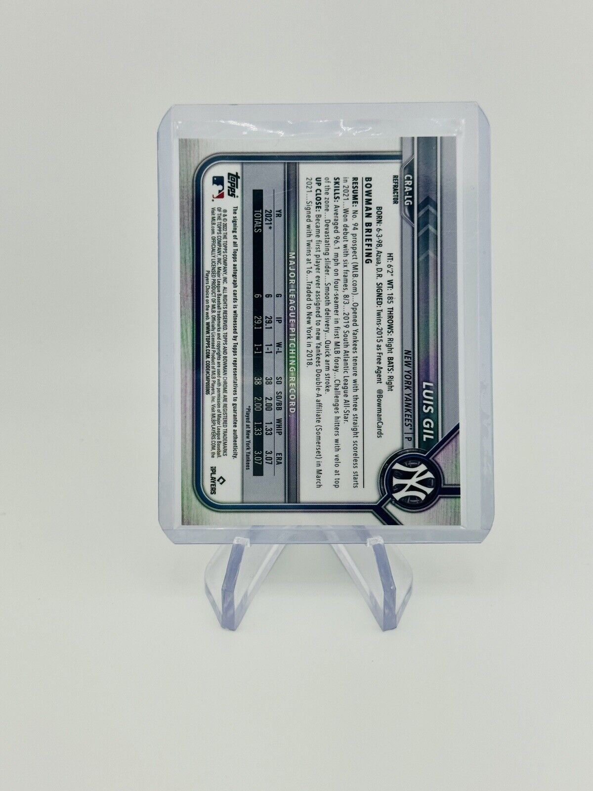 LUIS GIL 2022 Bowman Chrome Rookie Refractor Auto /499 Yankees RC