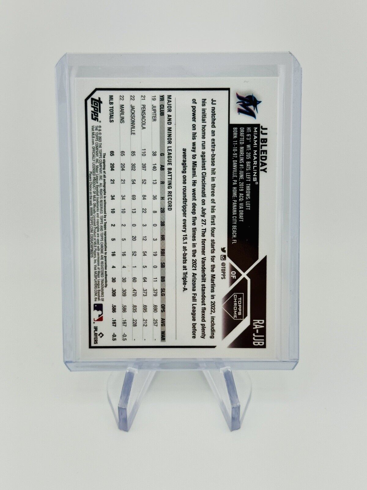 JJ BLEDAY 2023 Topps Chrome Rookie AUTO AQUA WAVE /199 Miami Marlins RC