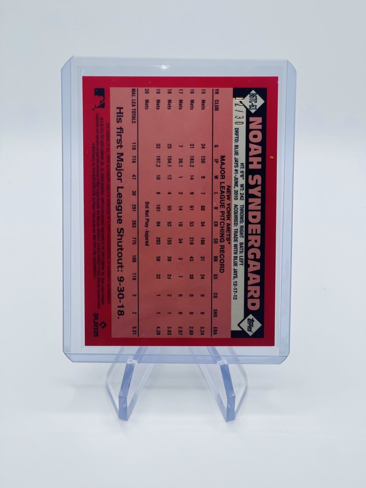 NOAH SYNDERGAARD 2021 TOPPS CHROME 1986 AUTOGRAPH MOJO AUTO /30 Mets Rangers