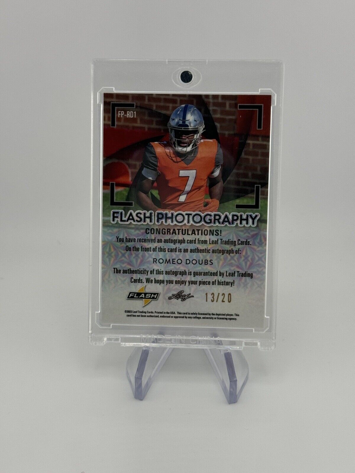 Romeo Doubs 2022 Leaf Flash Photography Rookie Auto SP /20 Green Bay Packers