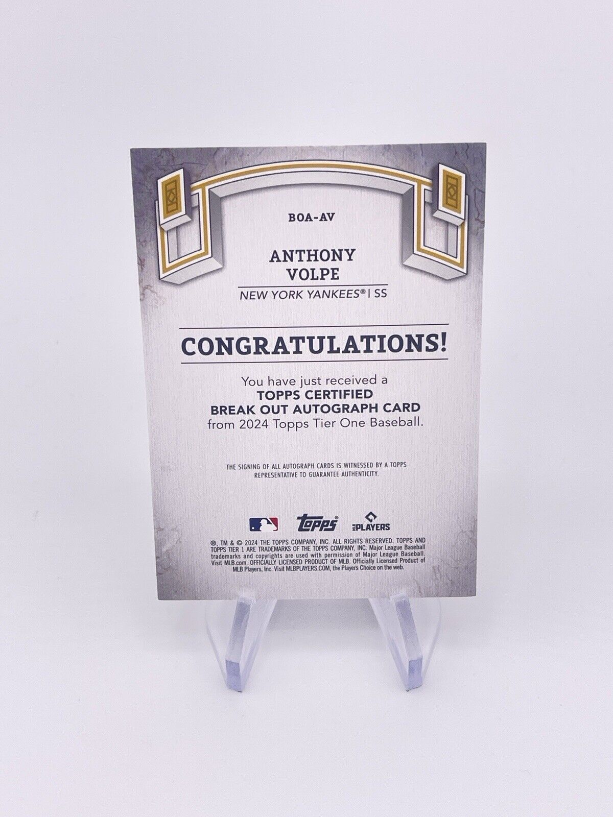 ANTHONY VOLPE 2024 TIER ONE GREEN EMERALD AUTO AUTOGRAPH /49 YANKEES ON CARD