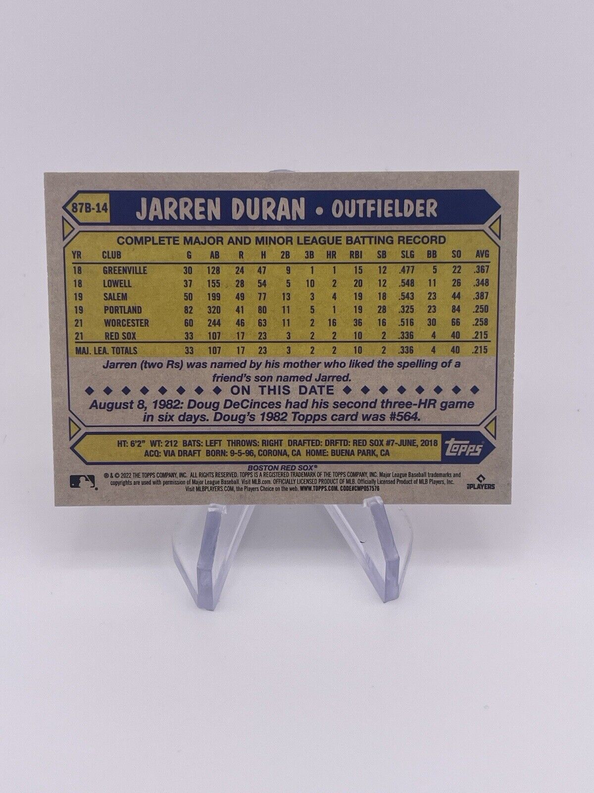 JARREN DURAN 2022 TOPPS ROOKIE RC JAPAN CHERRY TREE BLOSSOM Red Sox