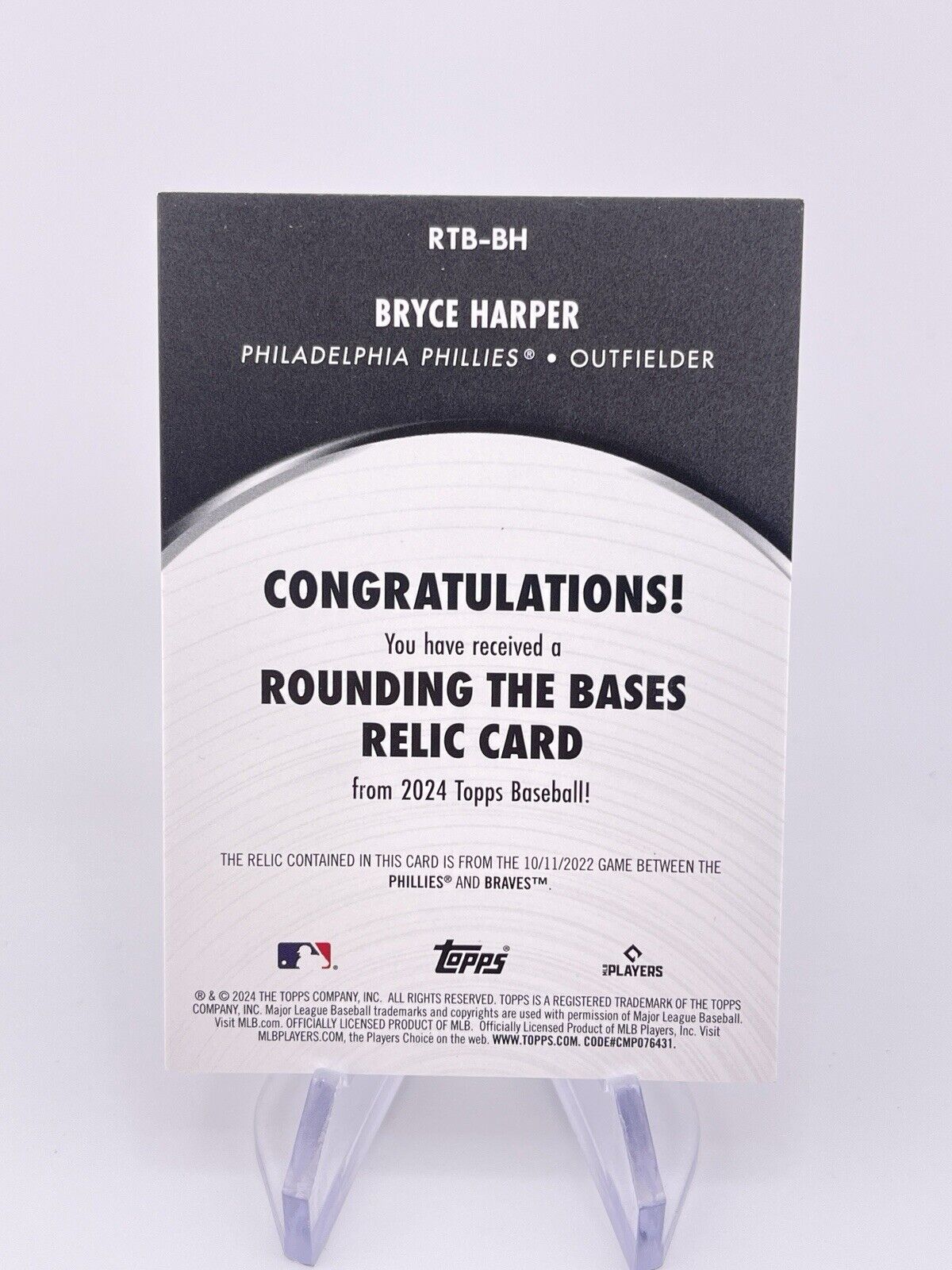 BRYCE HARPER 2024 TOPPS ROUNDING THE BASES DIRTY PATCH /99 PHILLIES