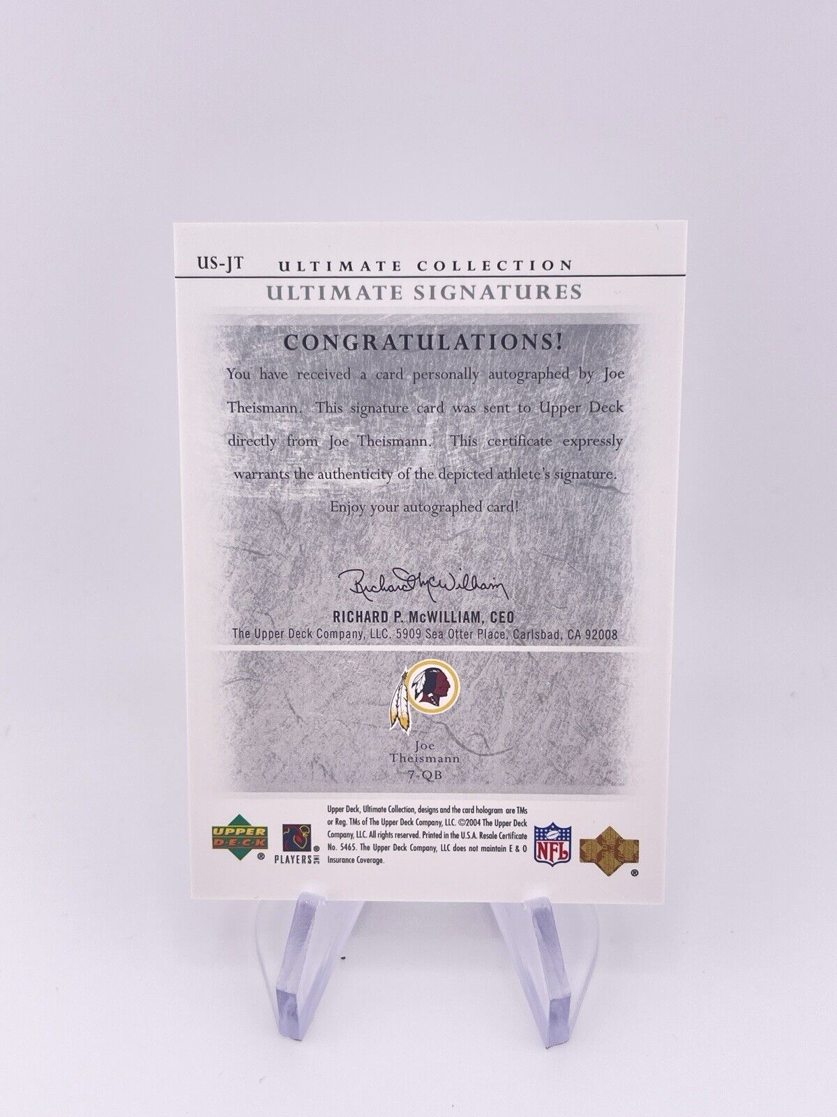 JOE THEISMANN 2004 ULTIMATE /275 Auto Autograph Signature Commanders