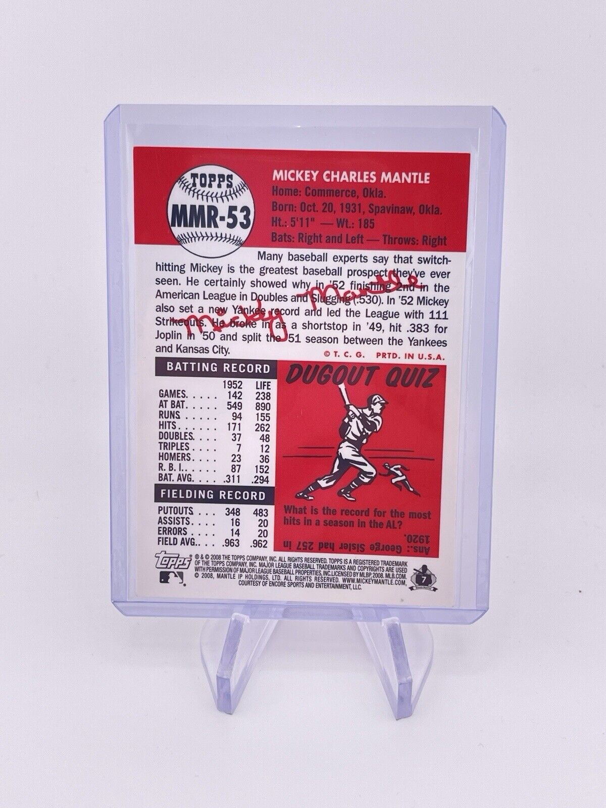 MICKEY MANTLE 2008 TOPPS BLUE CHROME REFRACTOR 1953 YANKEES