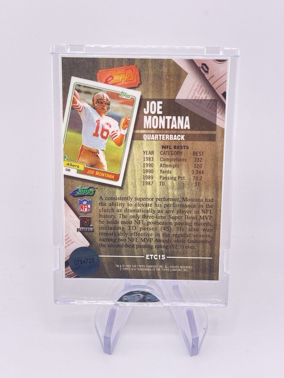 JOE MONTANA 2002 TOPPS ETOPPS REFRACTOR 49ers