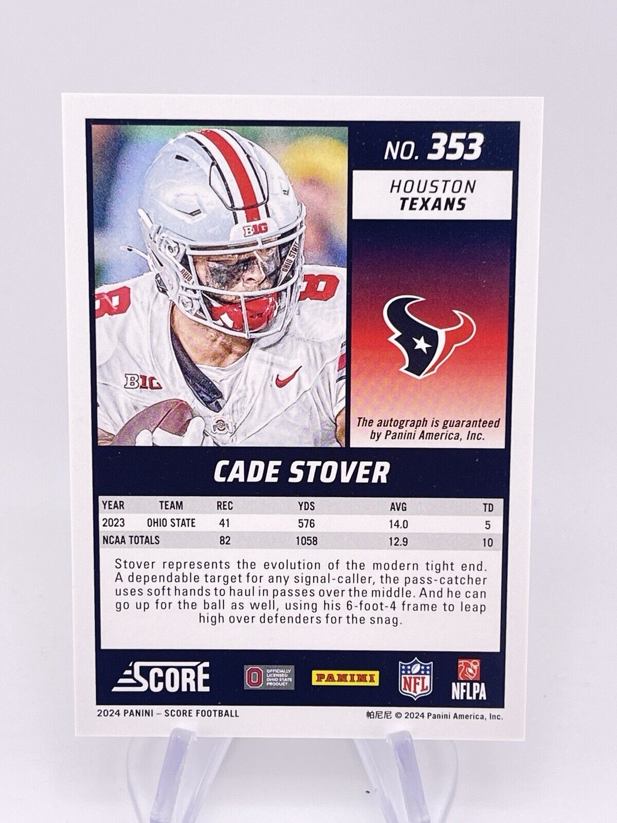CADE STOVER 2024 SCORE GREEN SP SSP AUTO AUTOGRAPH ROOKIE RC TEXANS OHIO STATE