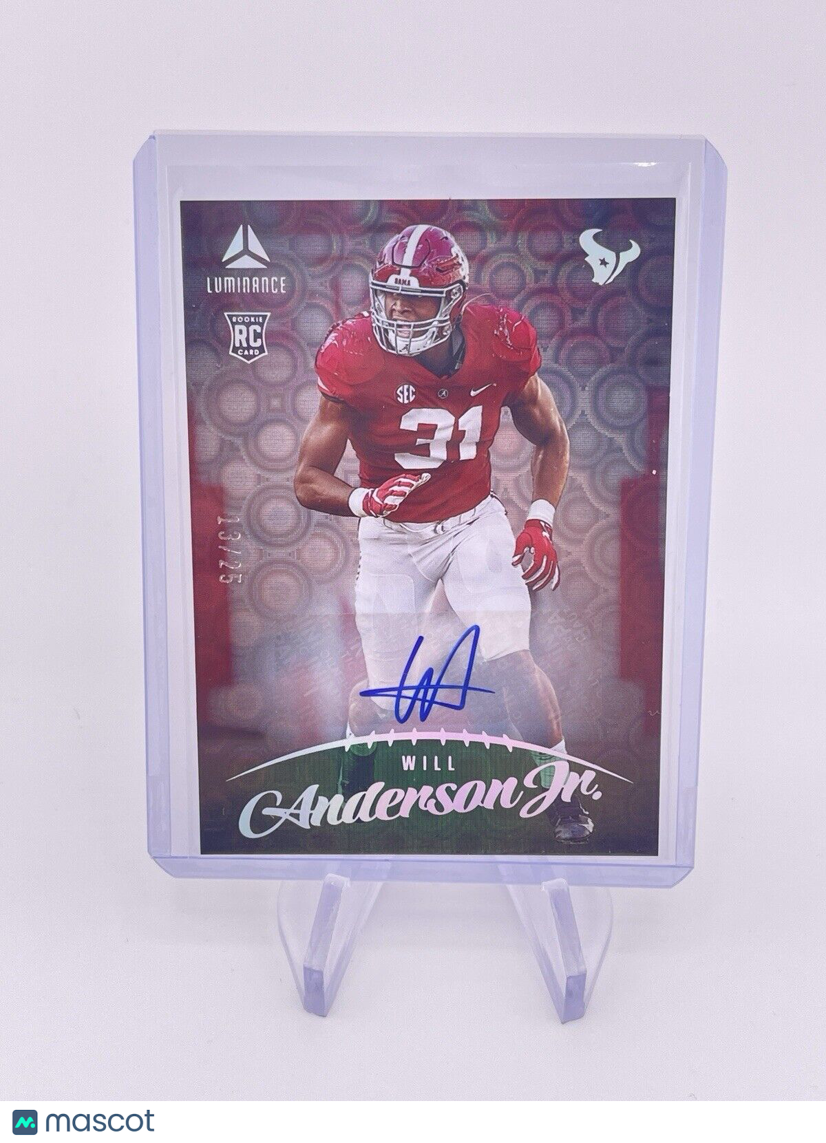WILL ANDERSON JR 2023 LUMINANCE AUTO AUTOGRAPH ROOKIE RC /25 Texans