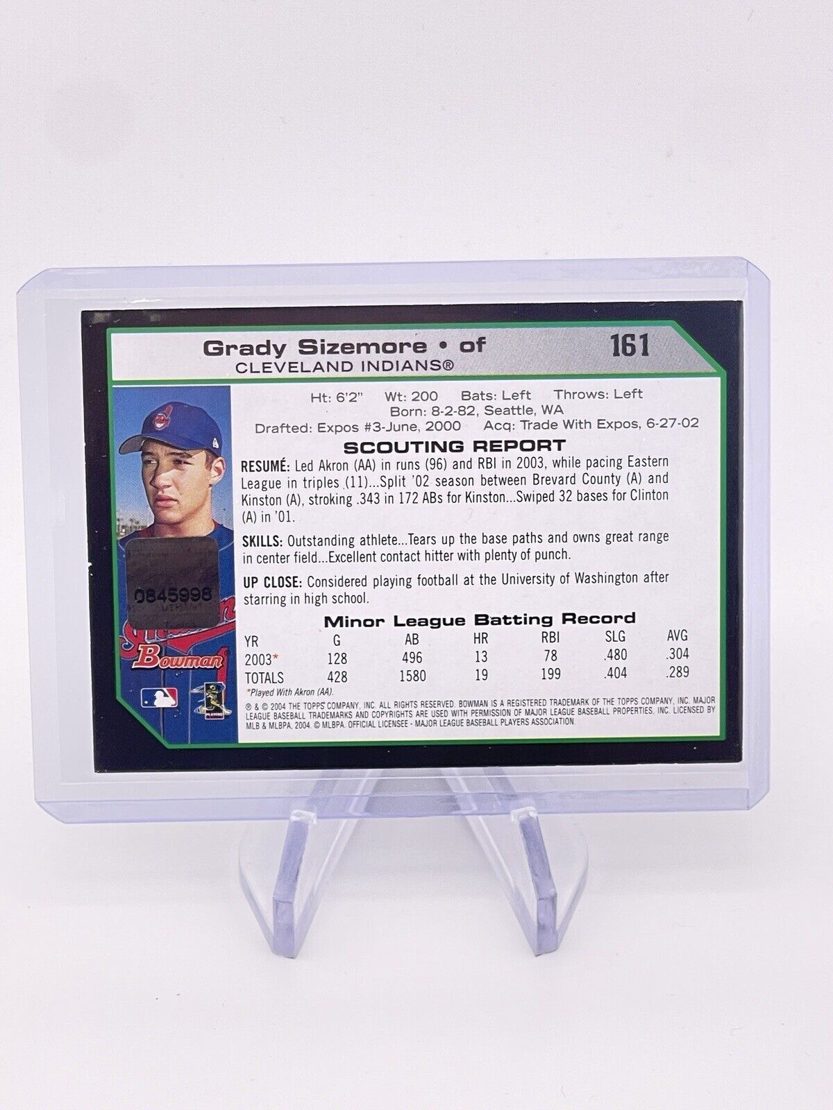 GRADY SIZEMORE 2004 BOWMAN CERTIFIED AUTO AUTOGRAPH ISSUE SIGNATURE INDIANS