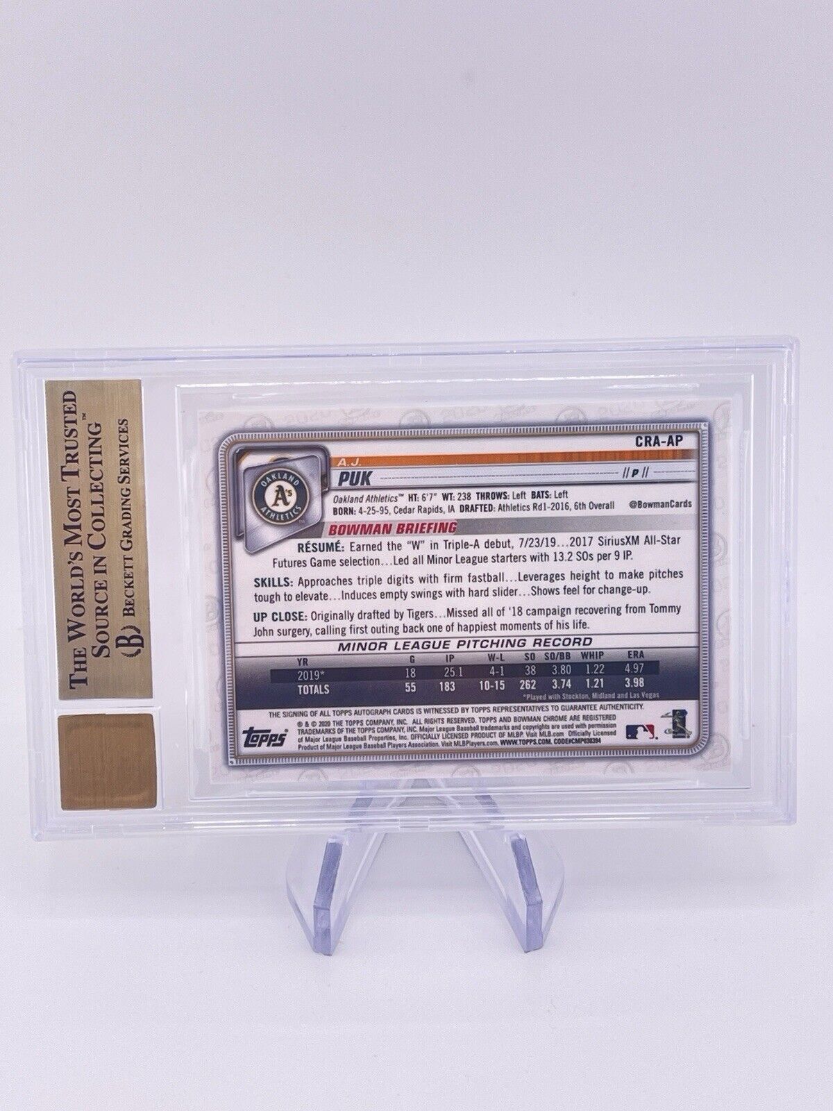 AJ PUK 2020 BOWMAN CHROME ROOKIE RC AUTO AUTOGRAPH BGS 9.5 Athletics