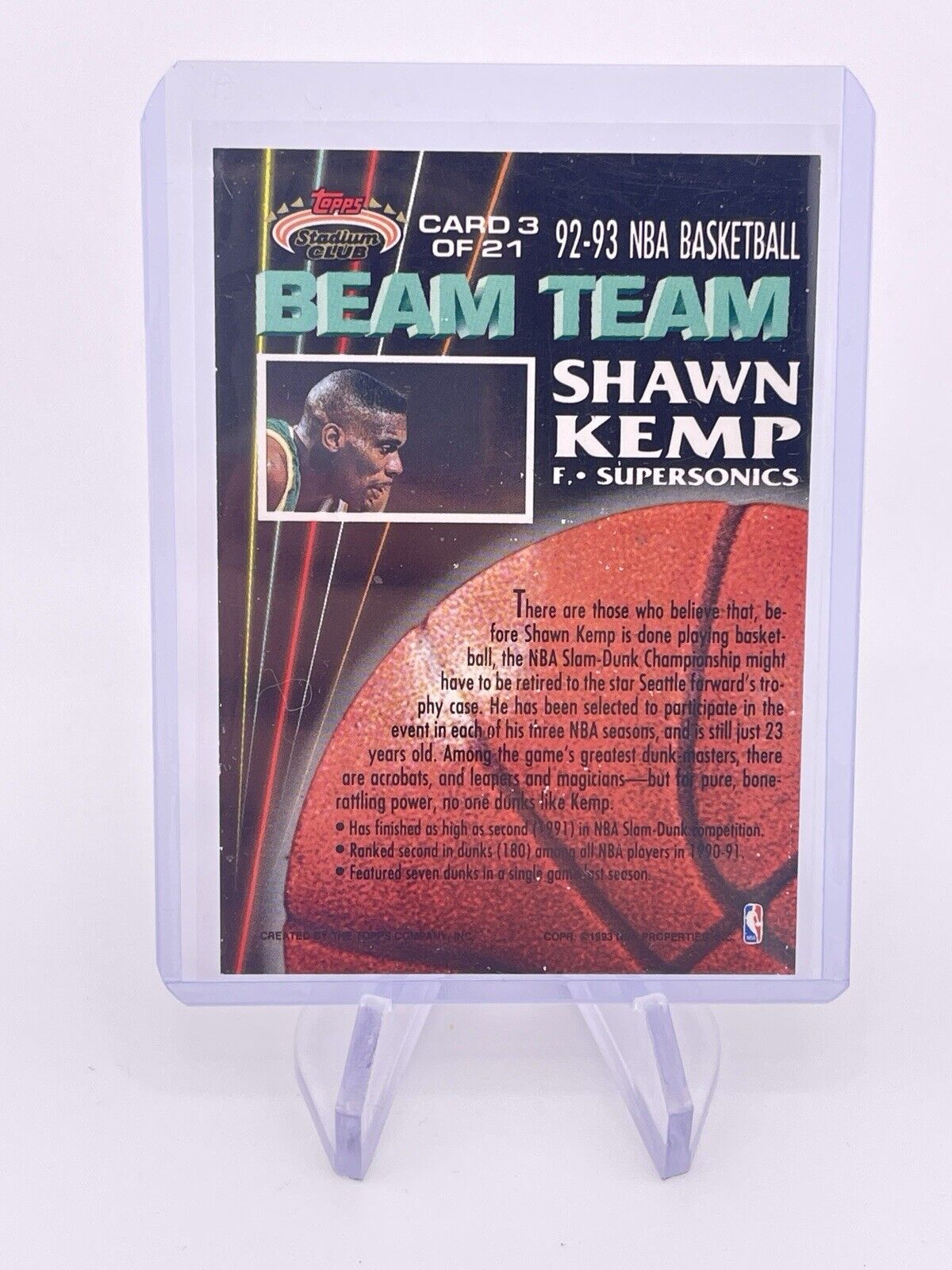 SHAWN KEMP TOPPS STADIUM CLUB BEAM TEAM 1993 SONICS