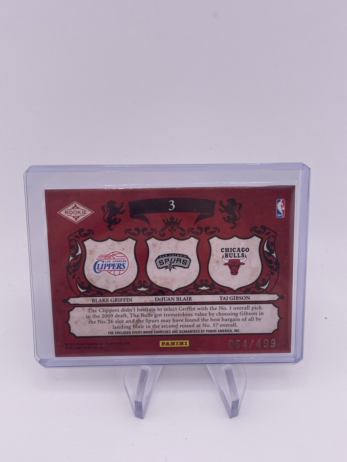 BLAKE GRIFFIN TAJ GIBSON 2009-10 CROWN ROYALE ROOKIE JERSEY PATCH /499