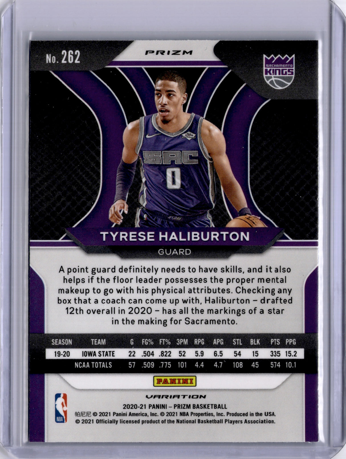 Tyrese Haliburton 2020-21 Panini Prizm Fast Break Rookie RC Kings Pacers