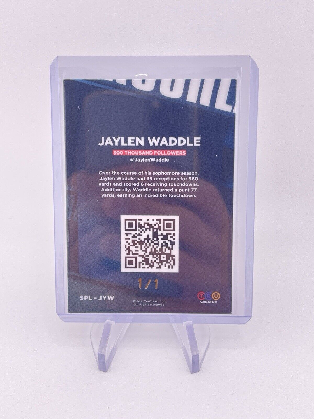 JAYLEN WADDLE 2021 TRUCREATOR INC 1/1 One Of One Rookie RC Alabama