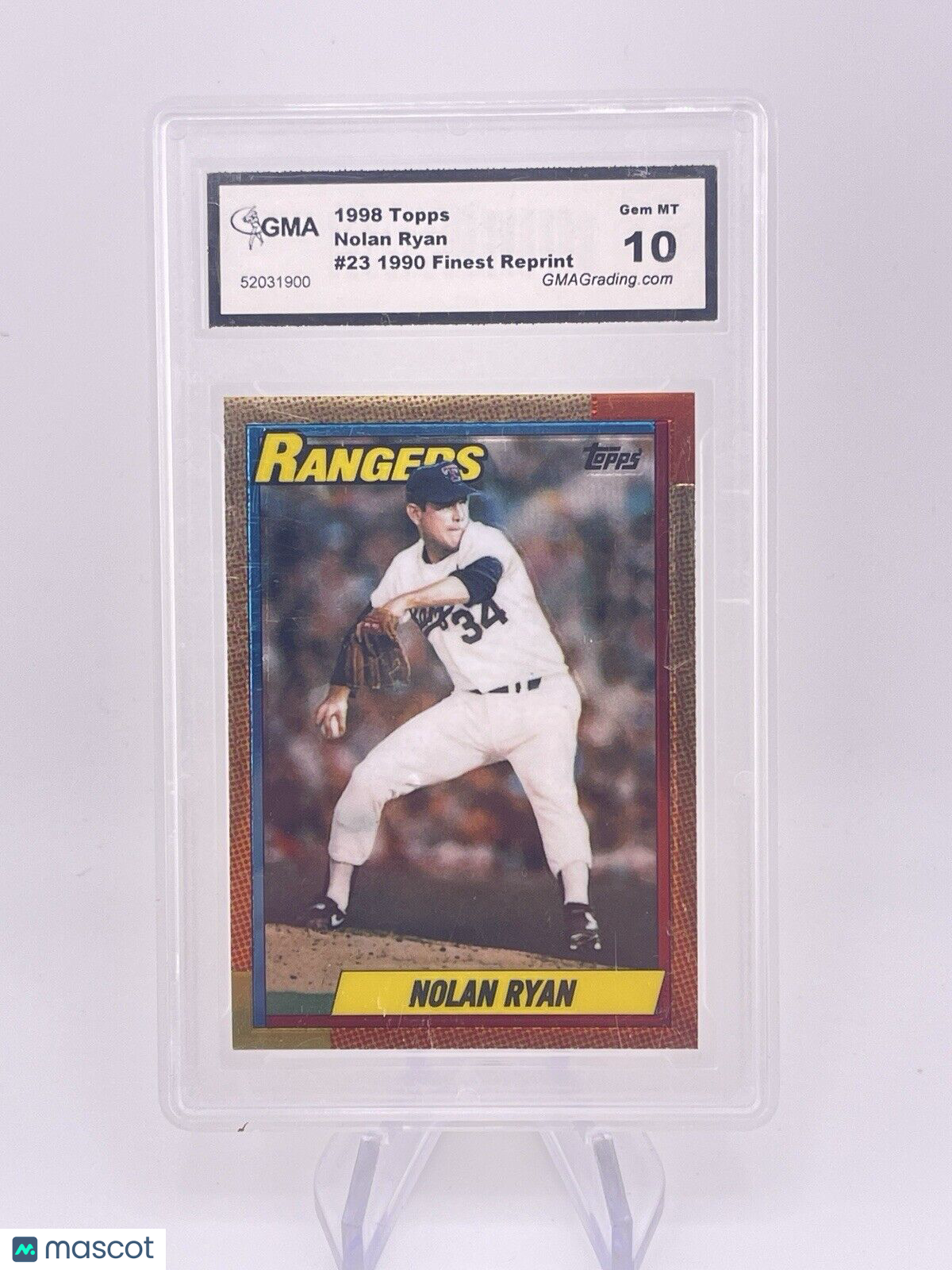 NOLAN RYAN 1998 TOPPS FINEST 1990 REPRINT GMA 10 GEM MINT 10 Rangers