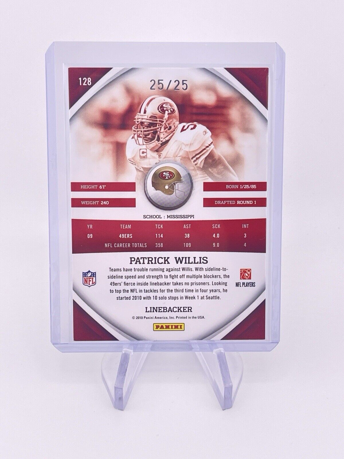 PATRICK WILLIS 2010 PANINI GRIDIRON GEAR 25/25 49ers