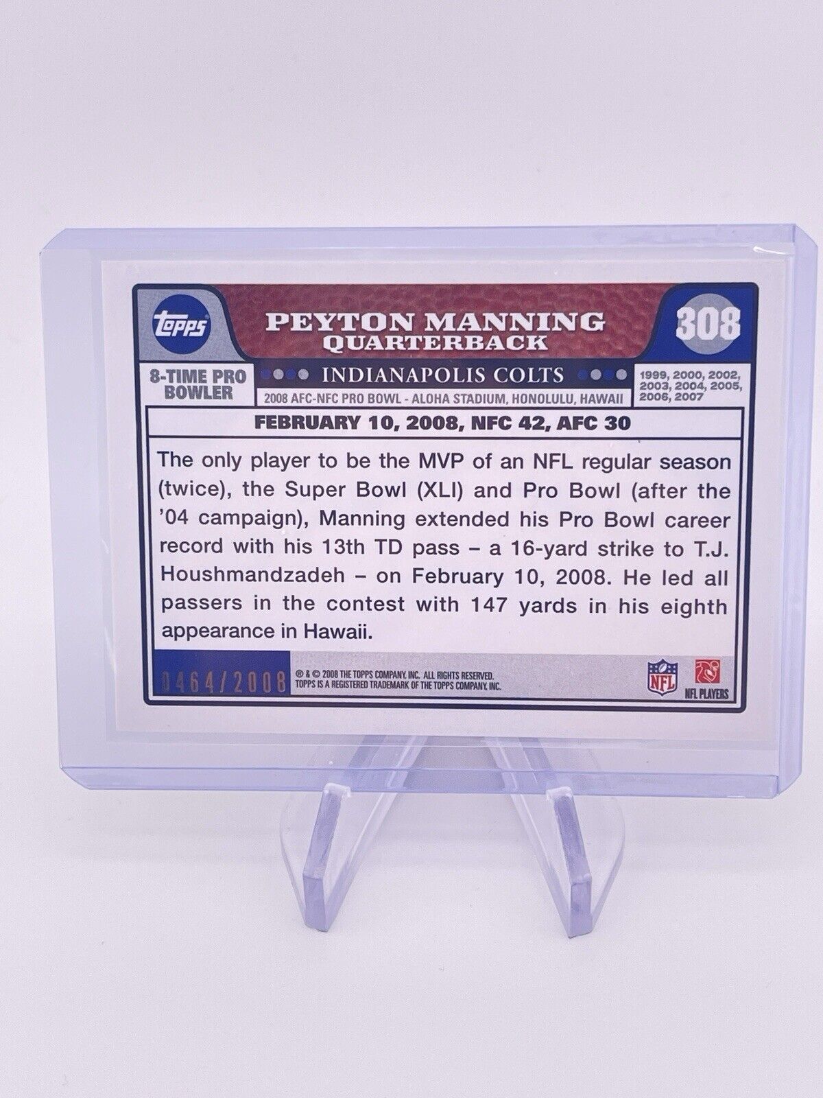 PEYTON MANNING 2008 TOPPS GOLD /2008 Foil Sp SSP Pro Bowl Colts