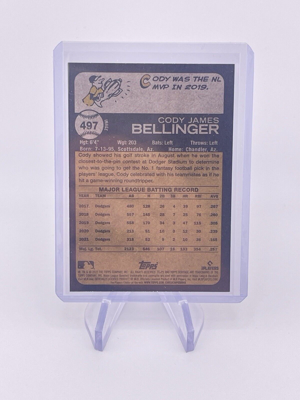 Cody Bellinger 2022 Topps Heritage Image Variation #497 Los Angeles Dodgers