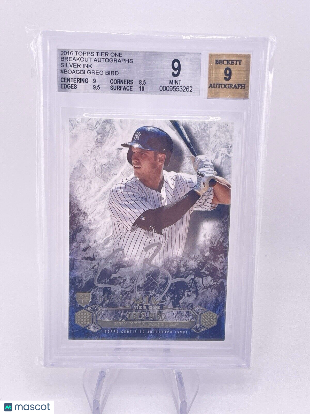 Greg Bird 2016 Topps Tier One Auto Autograph Silver Ink BGS 9 Rookie RC