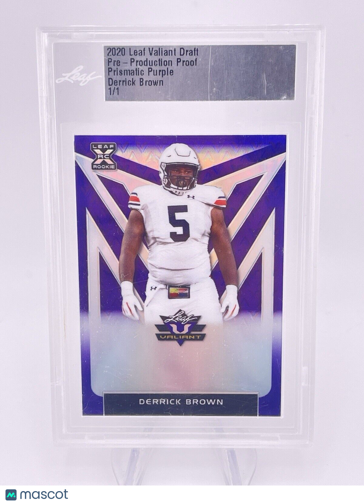 Derrick Brown 2020 Leaf Valiant Purple Prismatic Proof 1/1 One Of One Rookie Rc