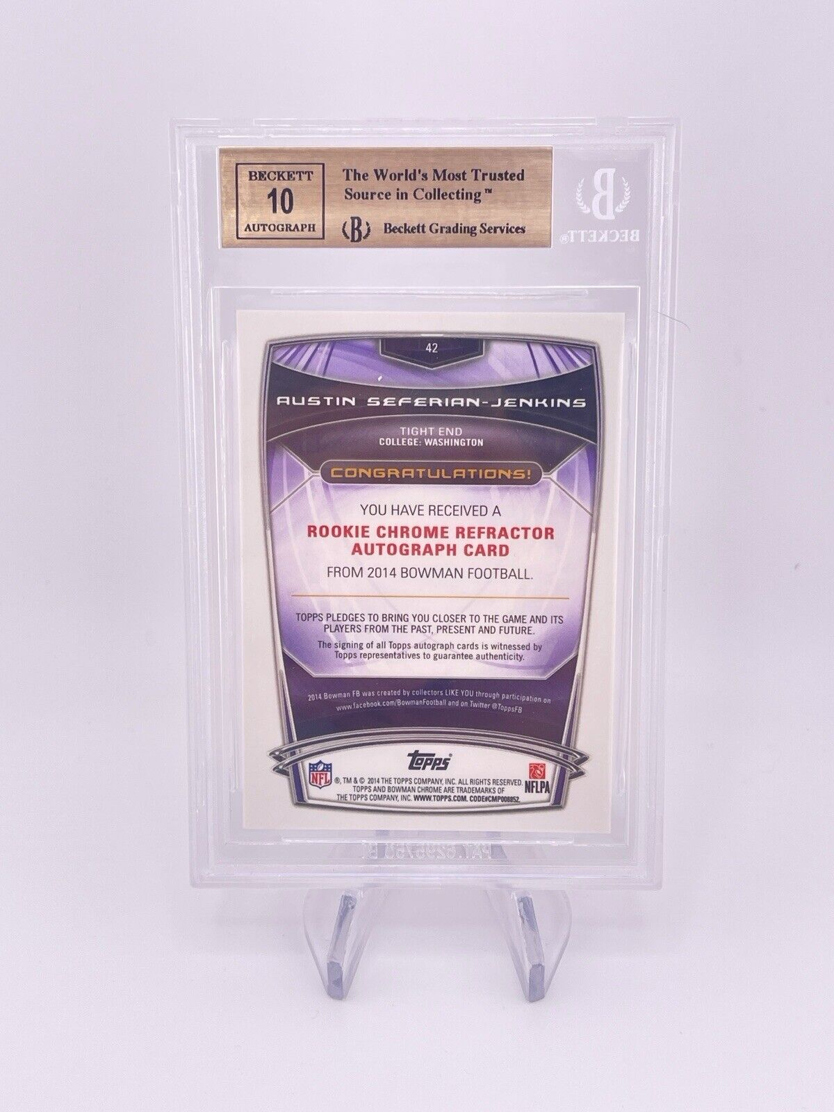 Austin Seferian Jenkins 2014 Bowman Chrome Red Refractor /15 Auto Autograph Rc