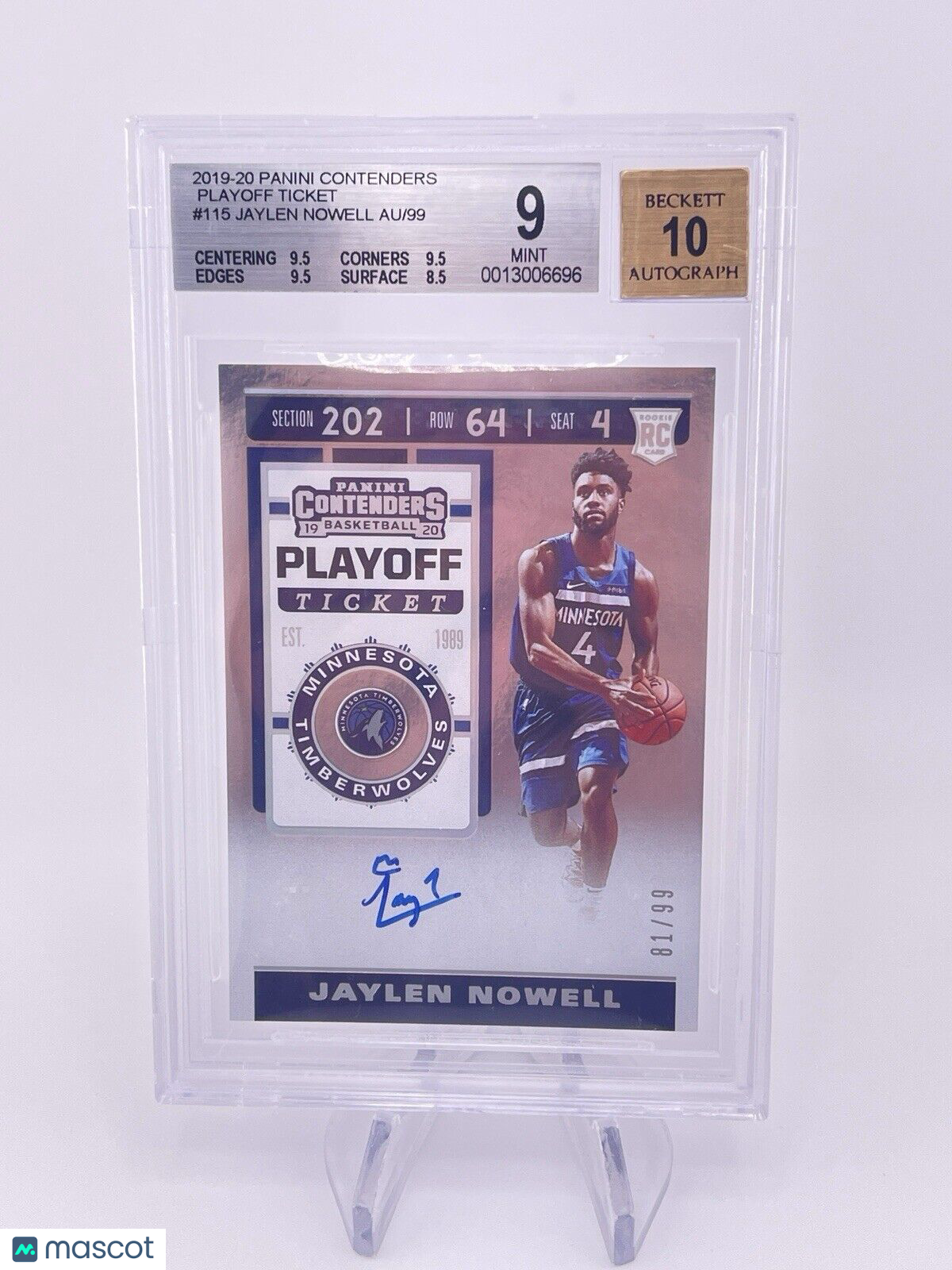 Jaylen Nowell 2019 Contenders Playoff Ticket /99 Auto Autograph Rookie Rc BGS 9