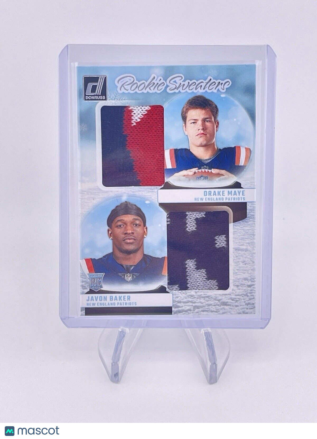 Drake Maye Javon Baker 2024 Donruss Rookie Sweaters Relic Patch Patriots RC