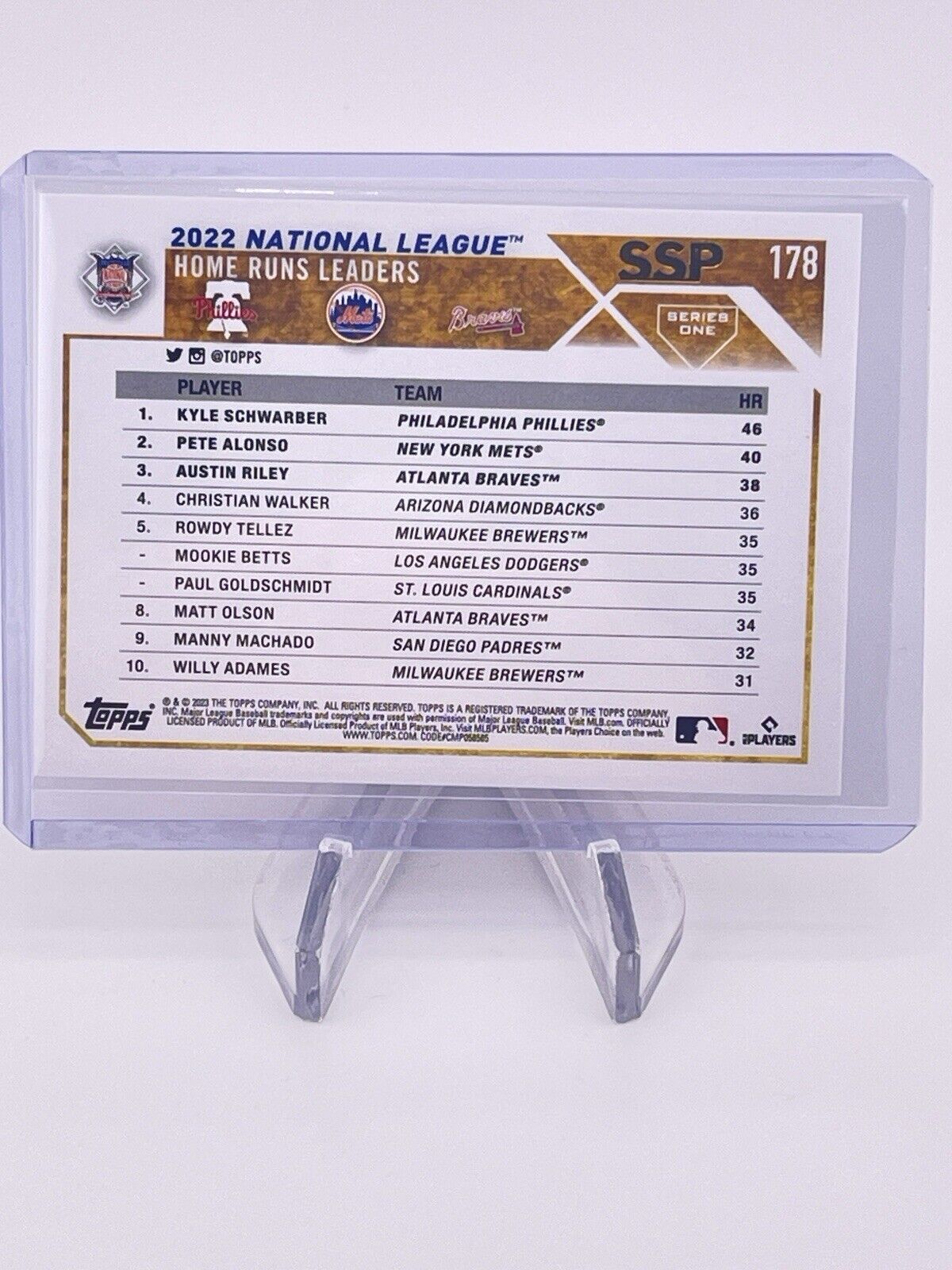 Kyle Schwarber Pete Alonso Austin Riley SSP GOLD 2022 Topps Series One Home Runs