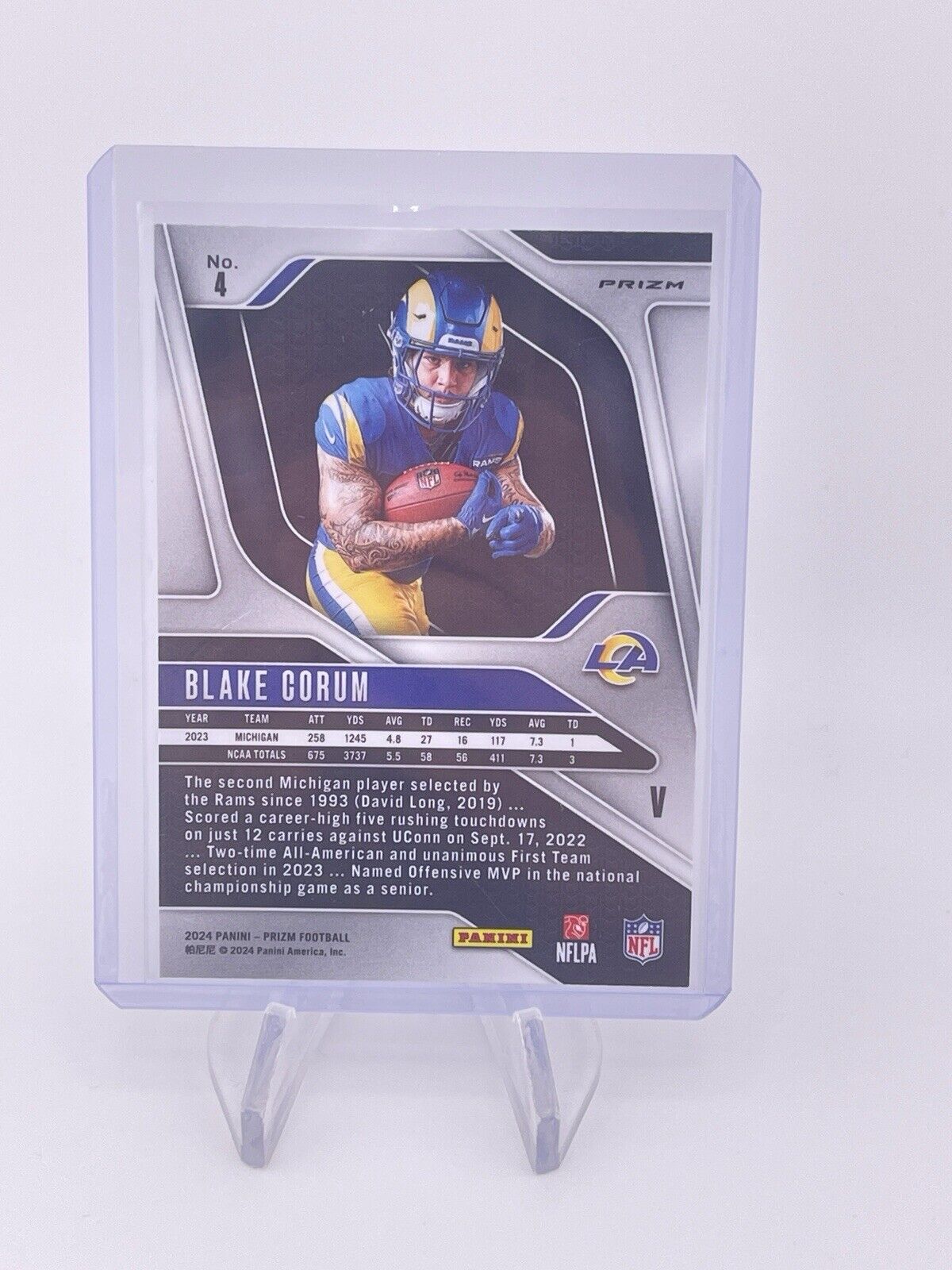 Blake Corum 2024 Panini Prizm RC Silver Prizm Rookie Variation #4 Rams