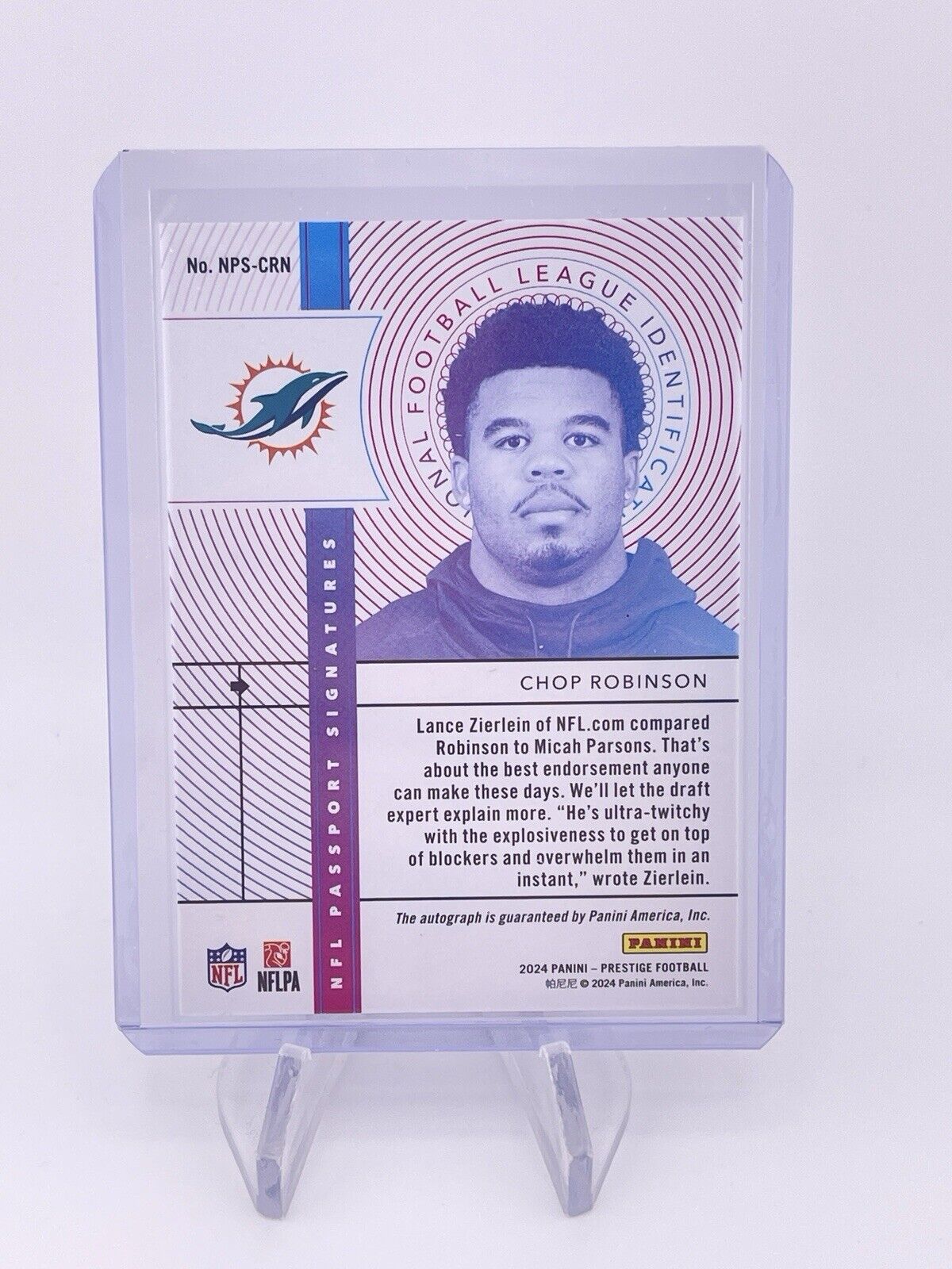 Chop Robinson 2024 Prestige NFL Passport Signatures Auto Autograph Rookie RC