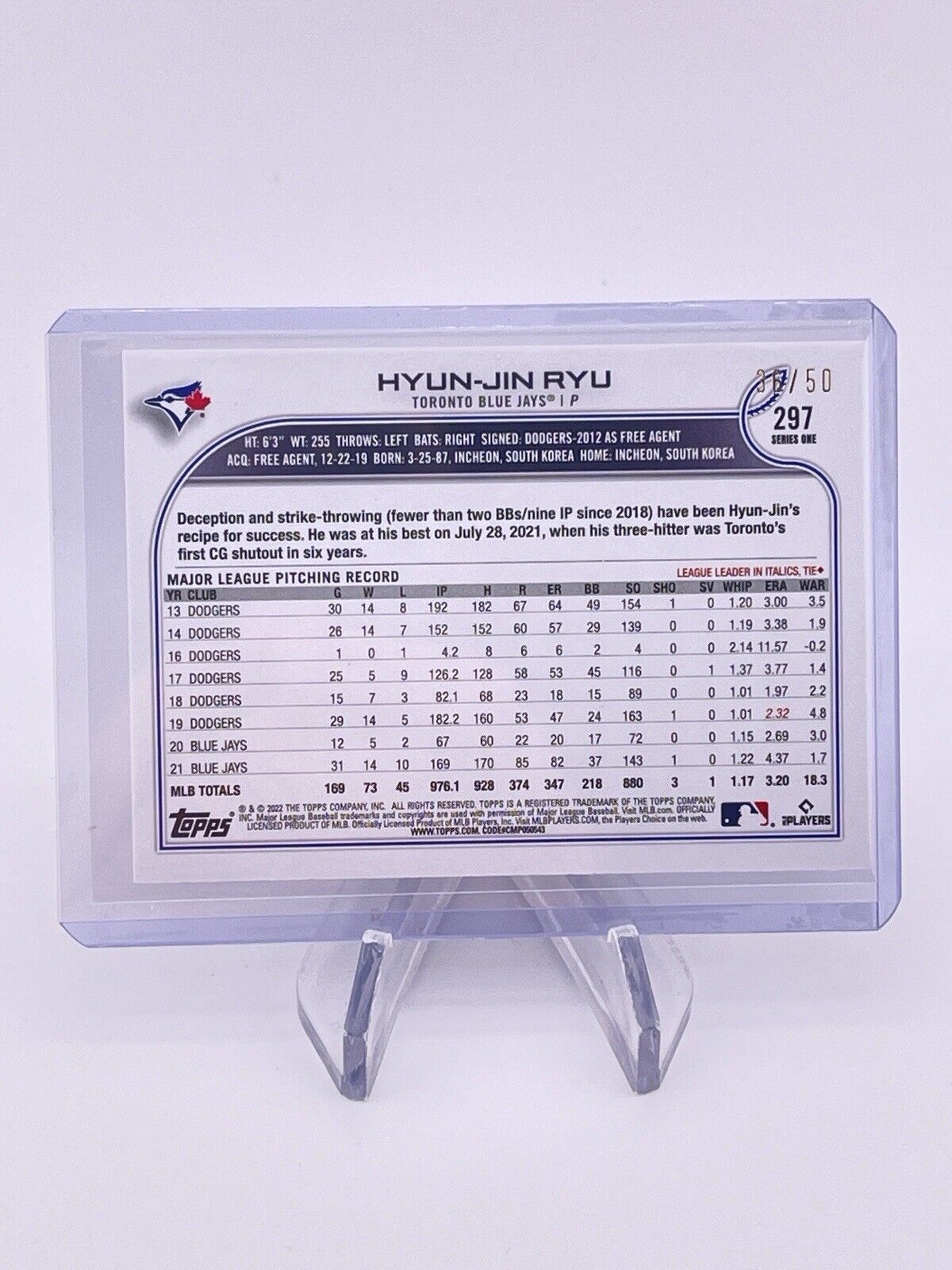 Hyun-Jin RYU 2022 Topps Father's Day Blue /50 Series One Blue Jays