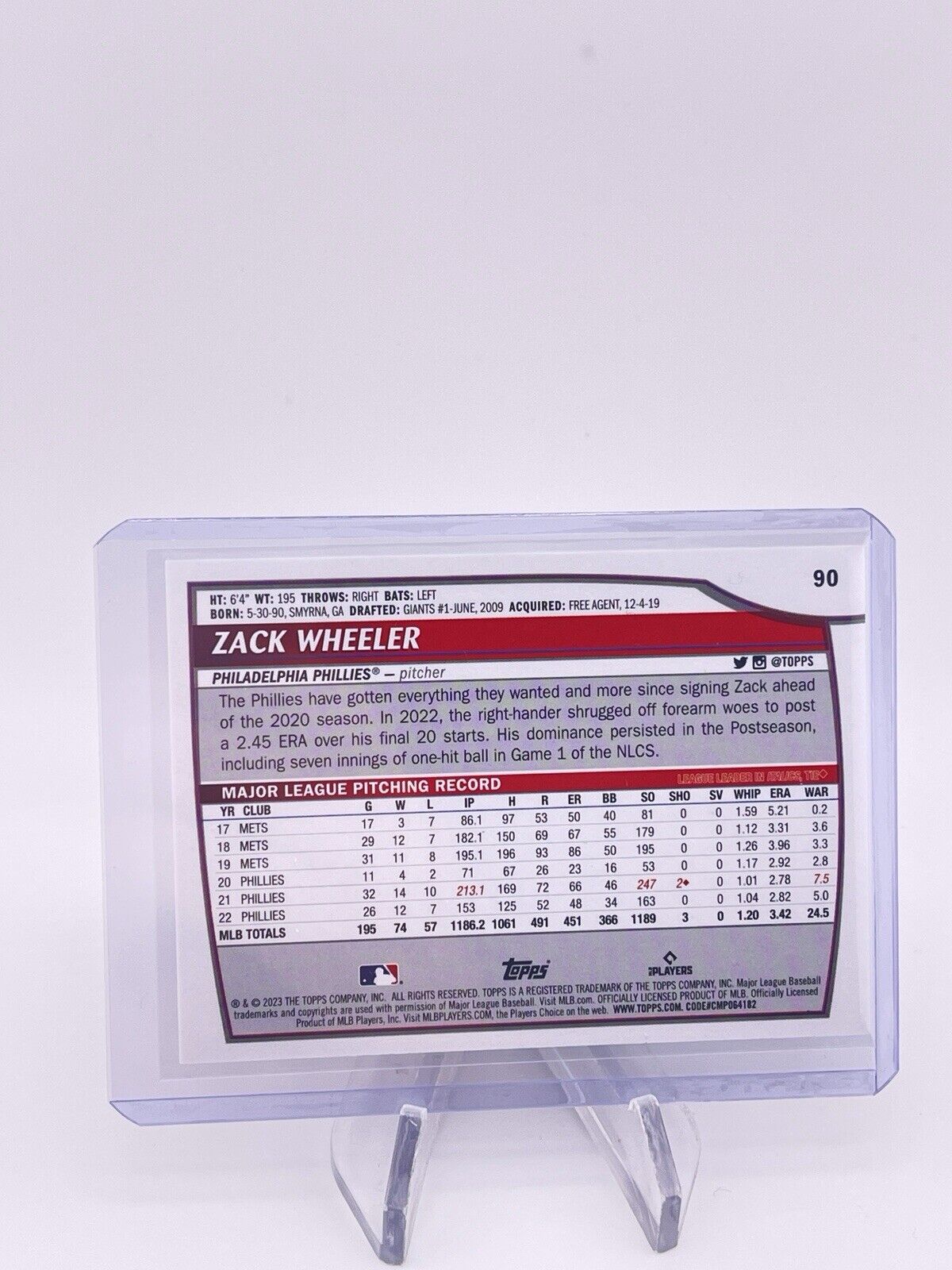 Zack Wheeler 2023 Topps Big League Phillies Black Boarder Foil /25