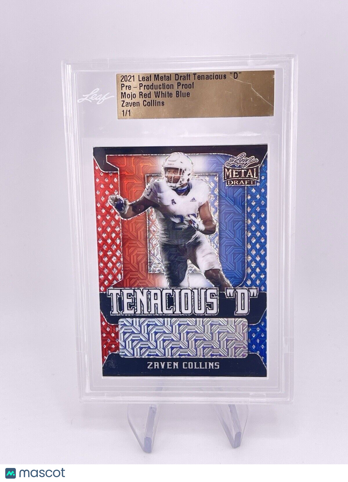 Zaven Collins 2021 Leaf Metal Draft Tenacious 1/1 One Of One Red White Blue Mojo
