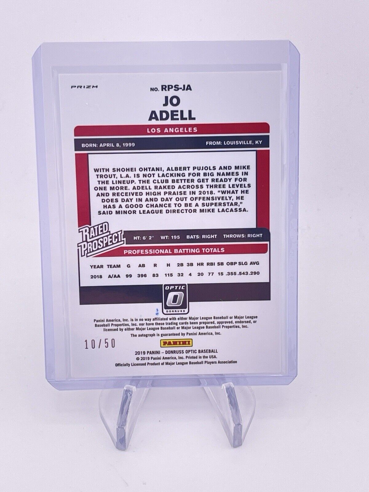 Jo Adell 2019 Donruss Optic Black Refractor Auto Autograph /50 Rated Prospect