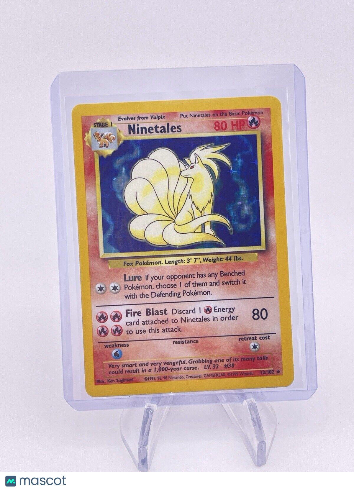 Ninetales Pokemon Card 12/102 Base Set Unlimited Holo Vintage 1999 E2