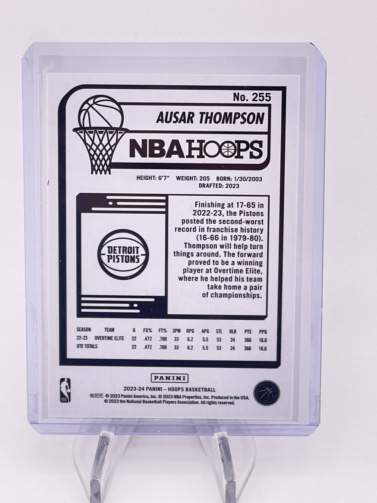 Ausar Thompson 2023-24 Panini Hoops Silver RC /199 Pistons Rookie