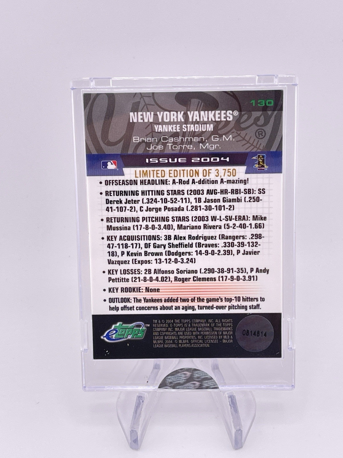 NEW YORK YANKEES 2004 Etopps Topps TEAM JETER RIVERA LIMITED EDTION /3750