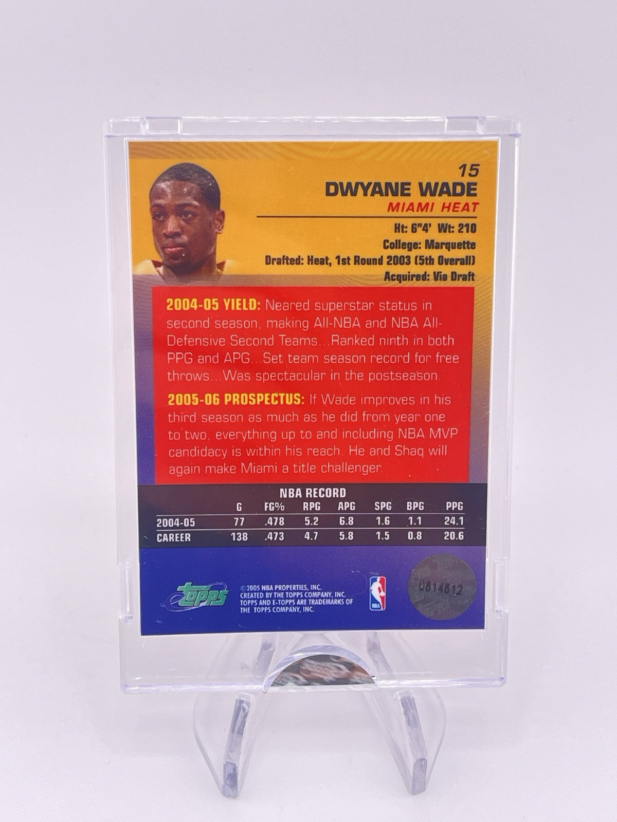 Dwyane Wade 2005 Topps ETOPPS /1500 With Certificate Heat