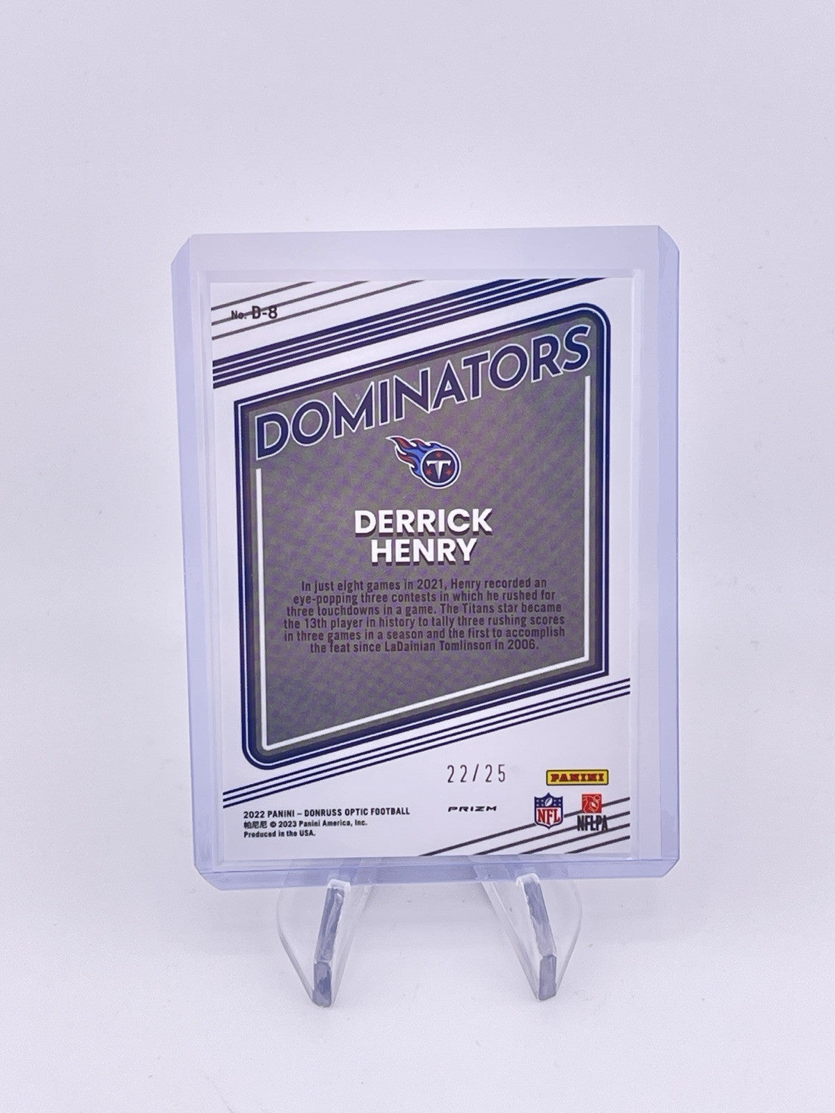 Derrick Henry 2022 Black Prizm Pandora Donruss Optic 22/25 Jersey Match Ravens