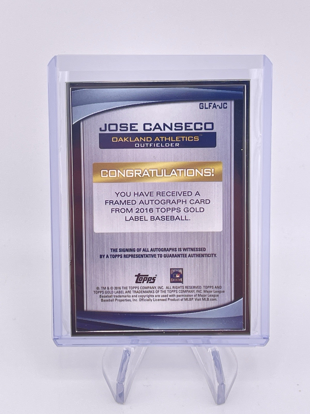 Jose Canseco 2016 Topps Gold Label FRAMED AUTO Autograph /50 Signature Athletics