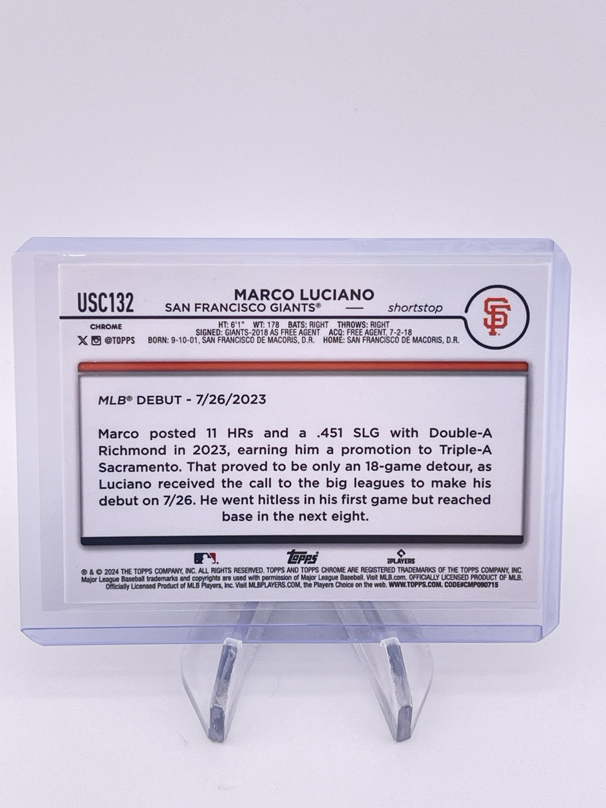 Marco Luciano 2024 Topps Chrome RC Rookie Debut GOLD DIAMOND REFRACTOR /50