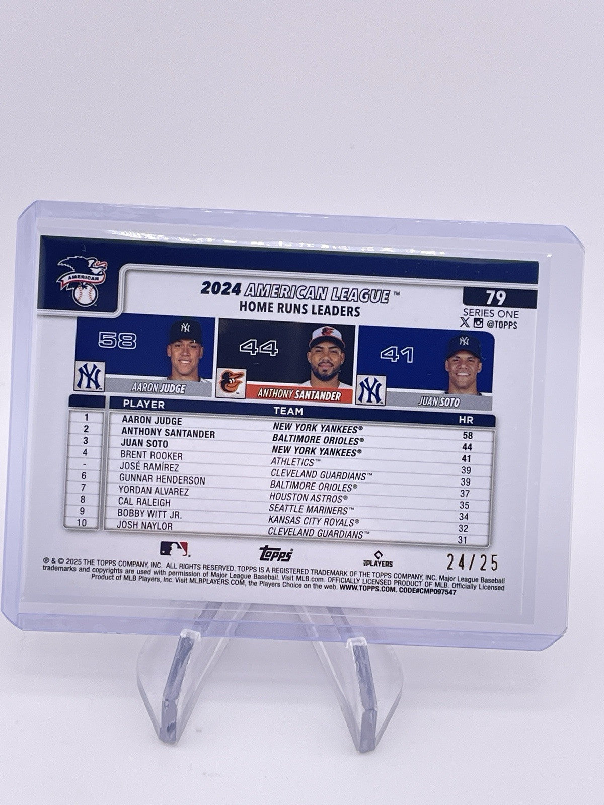 2025 Topps Series 1 AL HRs Leaders Judge Santander Soto Spring Training Orange Foilboard /25