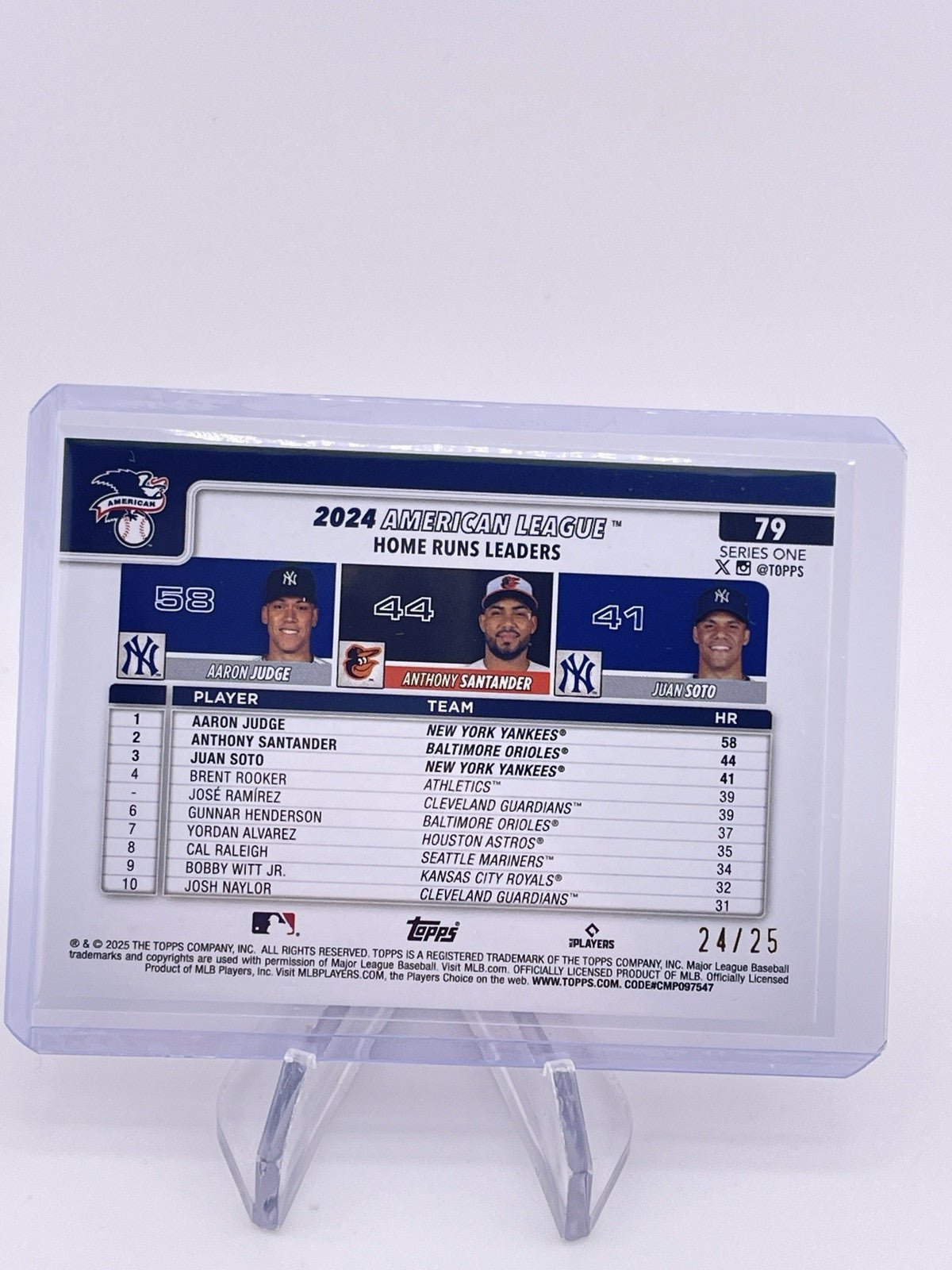 2025 Topps Series 1 AL HRs Leaders Judge Santander Soto Spring Training Orange Foilboard /25