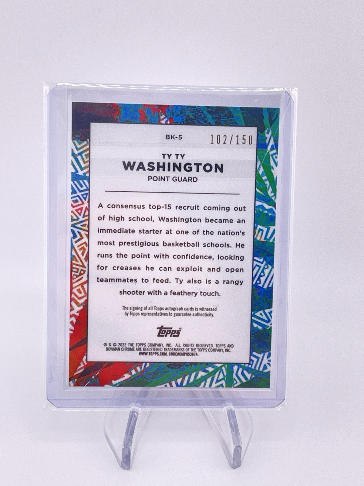 Ty Ty Washington 2022 Topps Bowman Chrome U Auto Autograph Signature