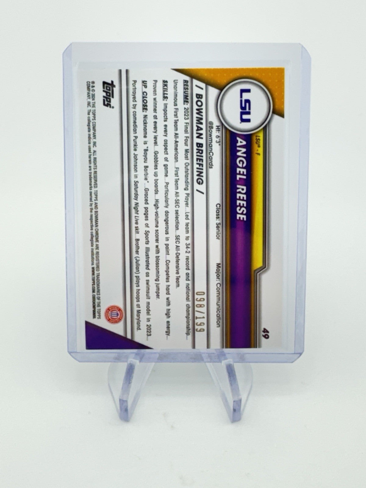 Angel Reese 2023-24 Bowman U Chrome Blue RayWave Refractor 1st Prospect /199 LSU