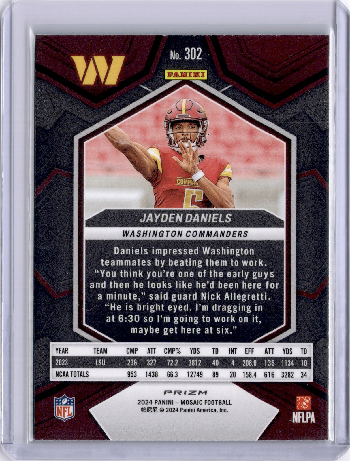 Jayden Daniels 2024 Panini Mosaic Green Rookie RC Commanders